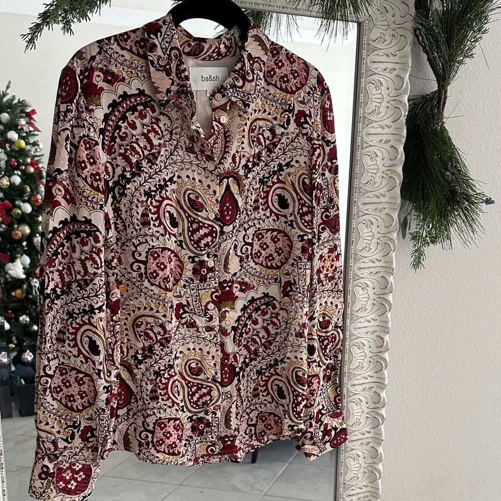 ba&sh Paisley Zelie Button Down Lady Shirt - Red and Cream